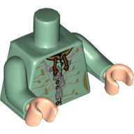 Lego Torso Robe with Silver Zipper and Trim, Medium Nougat Trees Print (Sybill Trelawney), Sand Green Arms, Light Nougat Hands / Sand Green