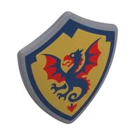 Shield Triangular with Spiked Top with Red/Blue Griffin on Yellow Background Print / Flat Silver