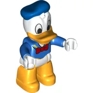 Duplo Figure with Blue Hat and Top with Red Bow Tie - White Hips with Bright Light Orange Legs (Donald Duck) / Blue