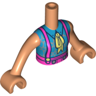 Lego Minidoll Torso Girl with Medium Azure Top, Pink Overall, Bright Light Yellow Handkerchief, Nougat Arms / Nougat