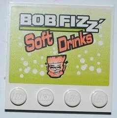 Tile, Modified 4 x 4 with Studs on Edge with 'BOB FIZZ', 'Soft Drinks', and Frankenstein Monster Head Pattern (Sticker) - Set 8186