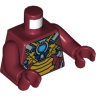 Lego Torso Armor with Gold Plates and Blue Circle (Arc Reactor) Print, Dark Red Arms and Hands / Dark Red