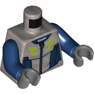 Lego Torso Bodysuit, Zipper, Dark Blue Panels, Lime Trim Print, Dark Blue Arms, Dark Bluish Gray Hands / Flat Silver