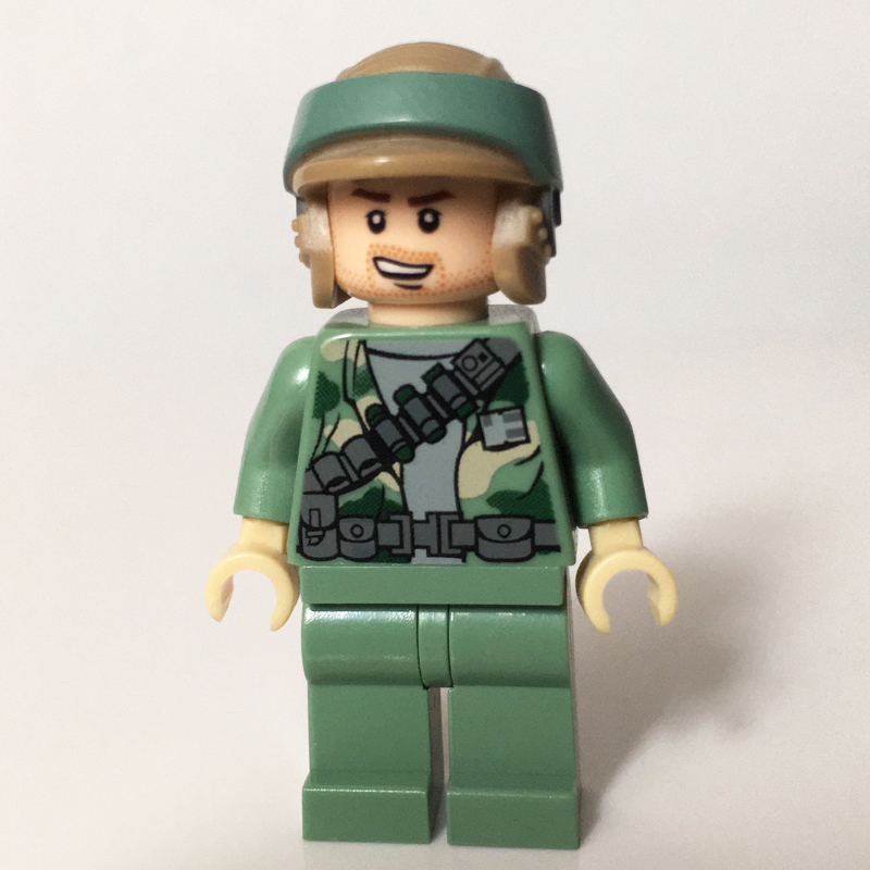 Lego Rebel Trooper in Endor Uniform, Sand Green Legs, Beard Stubble