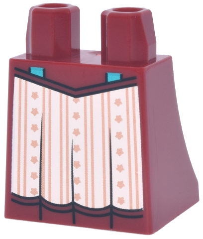 Lego Lower Body, Skirt with Light Nougat Panels, Medium Nougat Stars and Vertical Stripes, Black Trim and Dark Turquoise Straps Pattern