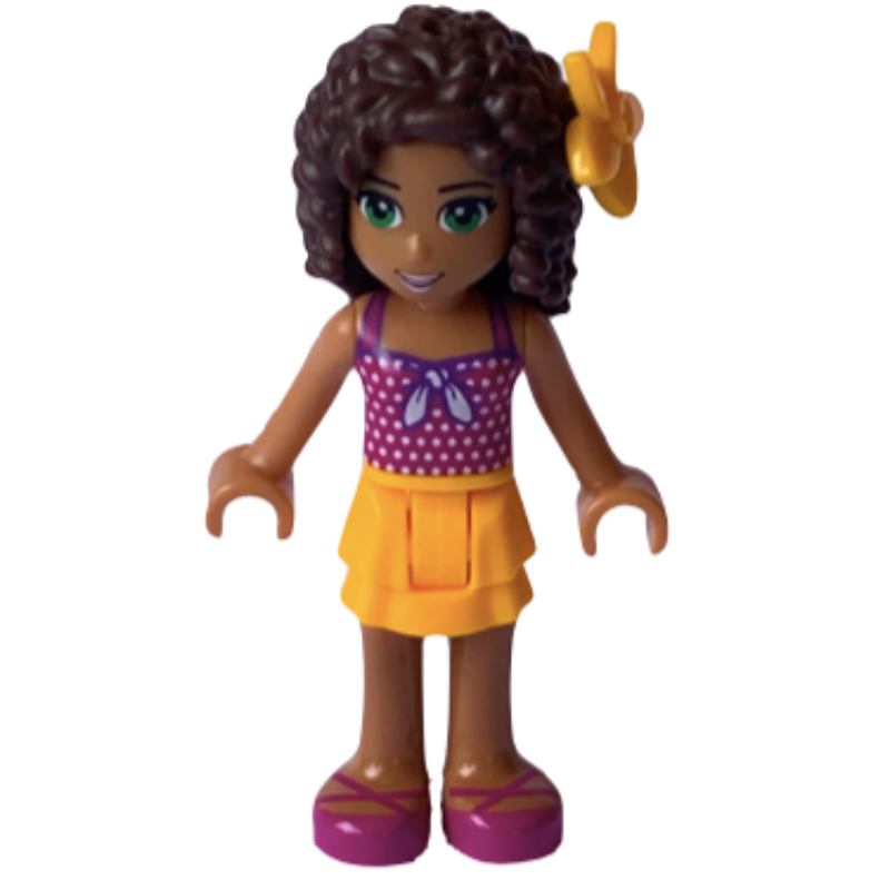Lego Andrea - Magenta Top, Bright Light Orange Skirt, Flower