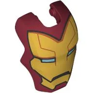 Headwear Accessory Visor Top Hinge, Rounded with Gold Armor, Bright Light Blue Eyes Print (Iron Man) / Dark Red