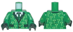 Torso Suit with Pockets, Tie, Shirt and Bright Green Question Marks Pattern / Green Arms with Bright Green Question Marks Pattern / Dark Green Hands