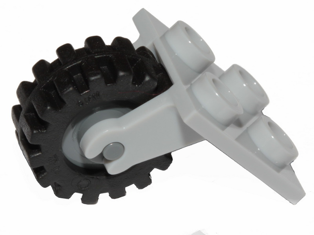 Lego Plate, Modified 2 x 2 Thin with Plane Single Wheel Holder with Dark Bluish Gray Wheel with Black Tire 15mm D. x 6mm Offset Tread Small - Band Around Center of Tread (2415 / 3464c04)