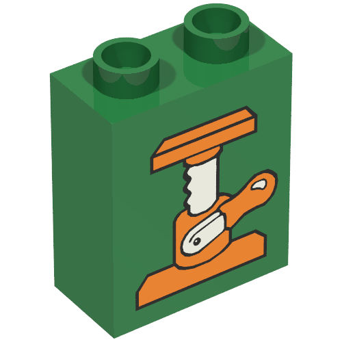 Lego Duplo Brick 1 x 2 x 2 with Car Jack Print / Green