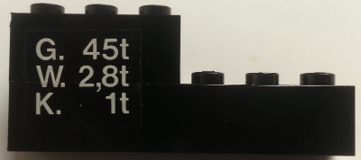 Lego Stickered Assembly 6 x 2 x 2 with 'G. 45t', 'W. 2,8t', 'K. 1t' on Transparent Background Pattern Left (Sticker) - Set 7715