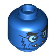 Lego Minifig Head Beast, Thick Black Eyebrows, Dark Blue Fur, Fangs, Angry / Glasses, Dark Blue Eyes / Blue