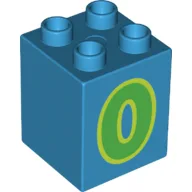 Duplo Brick 2 x 2 x 2 with Green '0' Print / Dark Azure