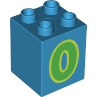 Lego Duplo Brick 2 x 2 x 2 with Green '0' Print / Dark Azure