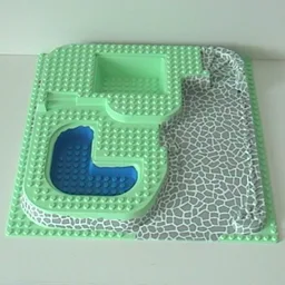 Baseplate Raised 32 x 32 with Ramp, Stairs, and Two Pits with Stone Ramp and Blue Pool Print / Light Green