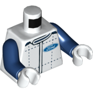 Lego Torso Race Suit with Ford Logo on Front and Back Print, Dark Blue Arms, White Hands / White