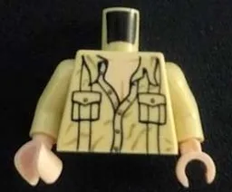 Torso Safari Shirt Partially Open with Pockets and Buttons, Light Nougat Neck and Chest Pattern / Tan Arms / Light Nougat Hands