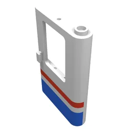 Door 1 x 4 x 5 Train Right with Red/Blue Stripe Print / White