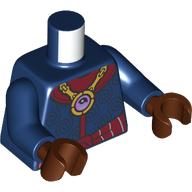 Lego Torso, Gold Pendant with Eye, Dark Red Collar, Sash, Key, Flasks on Back print, Dark Blue Arms, Reddish Brown Hands / Dark Blue