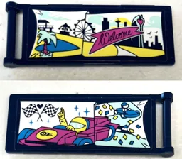 Flag 7 x 3 with Bar Handle with Dark Pink 'Welcome' Banner, Funfair, Skyline and Ferris Wheel / Race Cars and Checkered Flags Pattern (Stickers) - Set 41343