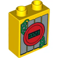 Duplo Brick 1 x 2 x 2 with Bomb Design with Digital Display Showing '00:23' & Green Wires / Yellow