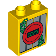 Lego Duplo Brick 1 x 2 x 2, Bomb Design with Digital Display Showing '00:23' & Green Wires / Yellow