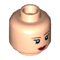 Lego Minifig Head Batgirl, Dual Sided Brown Eyebrows, Eyelashes, Red Lipstick, Smiling / Angry Print [Hollow Stud] / Light Nougat