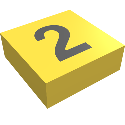 Lego Tile 1 x 1 with Black '2' Print
