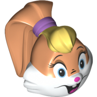 Lego Minifig Head Special, White Face, Open Mouth, Blue Eyes print (Lola Bunny) / Nougat