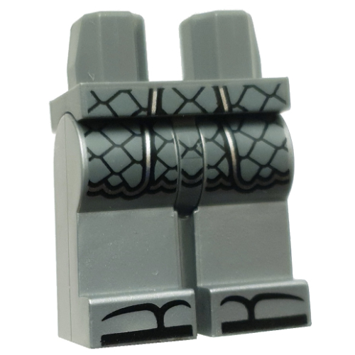 Lego Hips and Flat Silver Legs with Dark Bluish Grey Armor, Silver Trim, Black Sandals print / Flat Silver