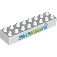 Lego Duplo Brick 2 x 8 with 'WORLD GRAND PRIX' Print / White