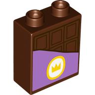 Lego Duplo Brick 1 x 2 x 2 with Chocolate Bar print / Reddish Brown