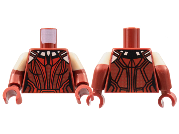 Lego Torso Female Mesh Top, Red Vertical Webbing, Light Nougat Shoulders Pattern / Dark Red Arms with Molded Light Nougat Short Sleeves Pattern / Dark Red Hands