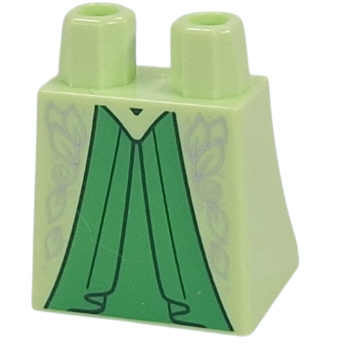 Lego Hips and Legs Under Dress/Robe with Green Dress, Silver Leaves, Stars Decorations print / Yellowish Green