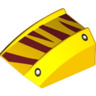 Lego Brick Curved 2 x 2 with Lip, No Studs with Rivets and Dark Red Tiger Stripes Print / Yellow