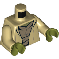 Lego Torso Robe, Dark Tan Undershirt, Olive Green Neck, Thick Creases Print (Yoda), Tan Arms, Olive Green Hands / Tan