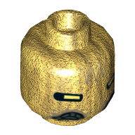 Lego Minifig Head Quay Tolsite, Dark Tan Triangles on Forehead, White Rectangular Eyes Print [Hollow Stud] / Pearl Gold