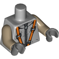 Lego Torso Spacesuit with Silver Zipper and Orange Harness Print, Dark Tan Arms, Dark Bluish Gray Hands / Light Bluish Gray