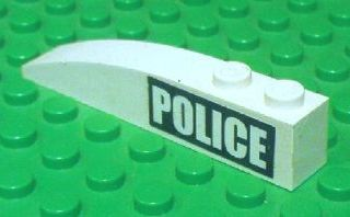 Lego Slope, Curved 6 x 1 with 2 Studs with White 'POLICE' on Black Background Pattern Left (Sticker) - Set 7899