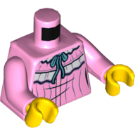 Lego Torso Nightgown with White Lace and Blue Ribbon Print, Bright Pink Arms, Yellow Hands / Bright Pink