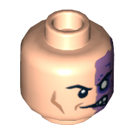 Lego Minifig Head Two-Face (Harvey Dent), Half Normal, Half Purple with Scar and No Pupil Print / Light Nougat