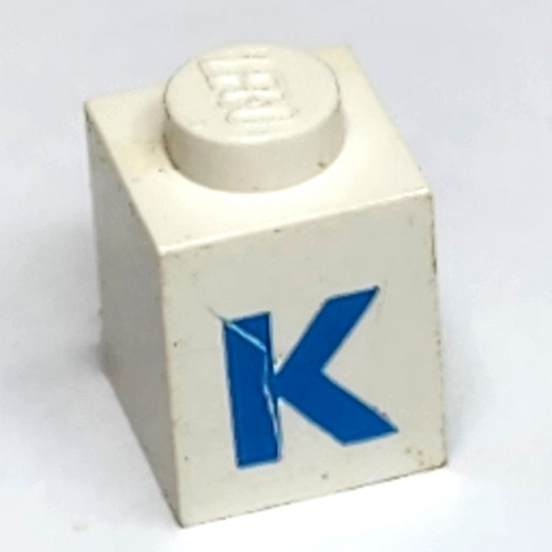 Lego Brick 1 x 1 with Blue 'K' Print (Bold Font)
