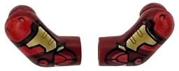 Arm, (Matching Left and Right) Pair with Gold Armor Plates, Red Shoulders and Panels with Black Outlines Pattern / Dark Red