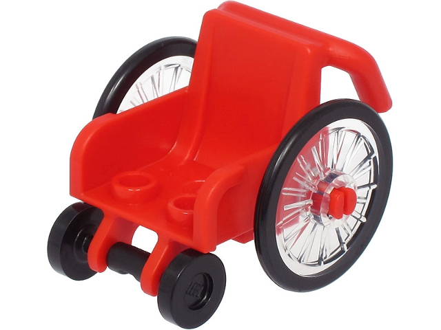 Lego Minifigure, Utensil Wheelchair with Trans-Clear Wheelchair Wheels and Black Trolley Wheels (24312 / 24314pb01 / 2496)