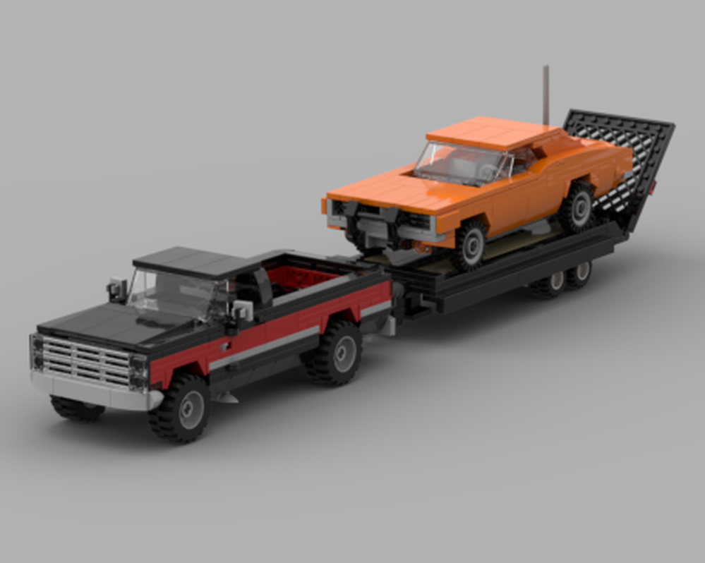 Lego GMC Sierra, Trailer, and 1969 Dodge Charger "General Lee"