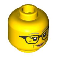 Lego Minifig Head Lina Brickle, Light Bluish Grey Eyebrow, Wrinkles, Nougat Lips, Black Glasses/Sunglasses / Yellow