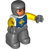 Lego Duplo Figure with Rounded Head with Dark Bluish Gray Legs, White Chest, Yellow Arms, Dark Bluish Gray Hands / White