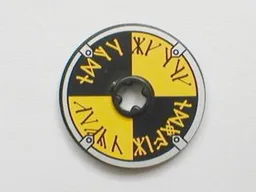 Technic, Disk 3 x 3 with Viking Shield Black / Yellow Rune Pattern (Sticker) - Sets 7016 / 7019