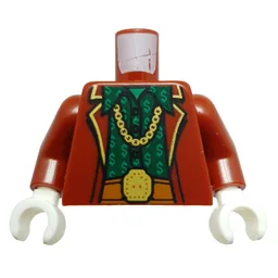 Torso, Jacket, Yellow Trim, Chain Necklace, Dark Orange Belt, Dark Green Shirt, Bright Green Dollar Signs Print, Dark Red Arms, White Hands / Dark Red