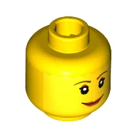 Minifig Head Mary Jane, Brown Thin Eyebrows, White Pupils and Short Eyelashes, Wide Smile with Red Lips Print / Yellow